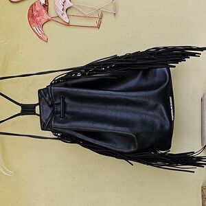 Fringe Faux Leather Backpack Purse